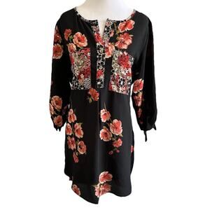 Anthropologie Fig and Flower Women's Tunic Blouse Med Floral Boho Stretch Fairy